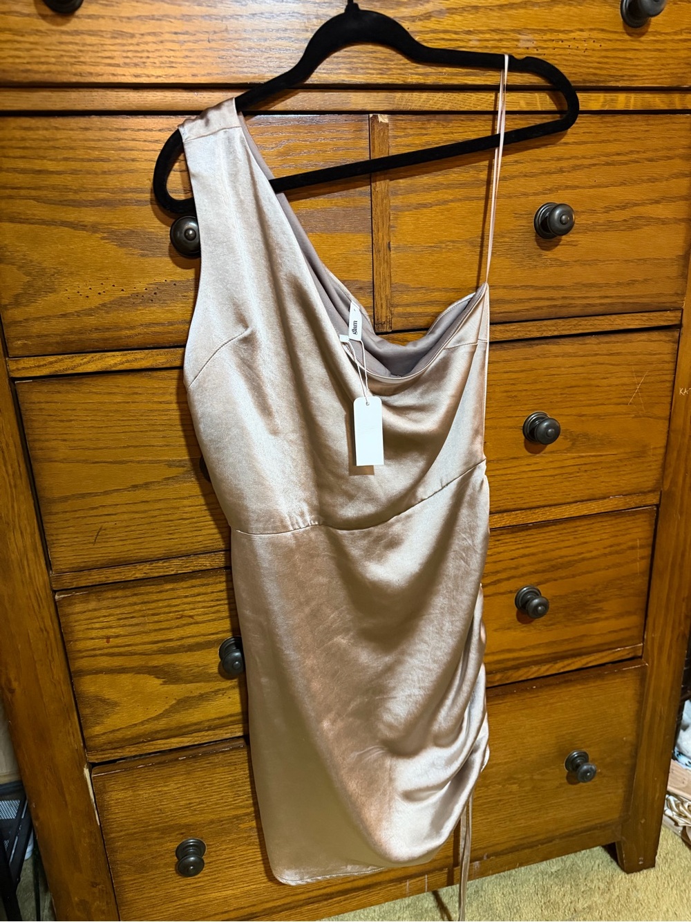 Satin One-Shoulder Cocktail Dress in Blush
